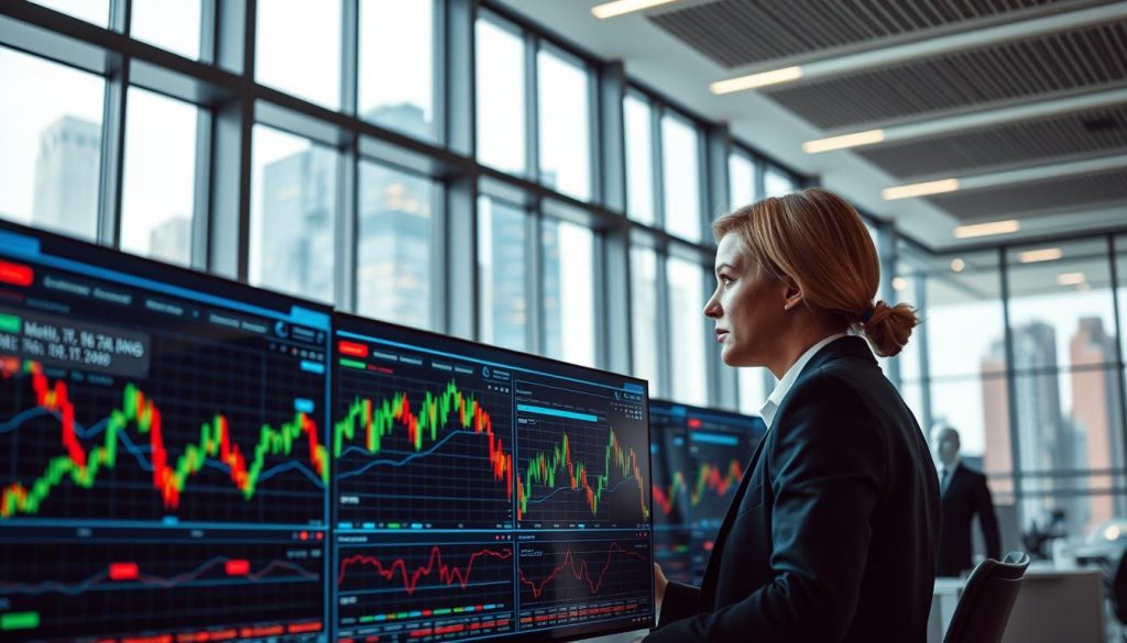 A modern, sleek digital interface displaying AI-generated trading signals for stocks, prominently featuring colorful, dynamic graphs and charts in the foreground. In the middle ground, a pair of professional analysts, dressed in business attire, closely monitoring the data on multiple screens, showcasing a focused and intense atmosphere. The background shows a spacious, high-tech office environment with large windows revealing a bustling cityscape. The lighting is bright and sophisticated, casting a subtle glow on the screens to emphasize the tech-driven nature of stock trading. The overall mood conveys a sense of urgency and precision, illustrating the critical analysis involved in avoiding common mistakes when leveraging AI trading signals. A modern, sleek digital interface displaying AI-generated trading signals for stocks, prominently featuring colorful, dynamic graphs and charts in the foreground. In the middle ground, a pair of professional analysts, dressed in business attire, closely monitoring the data on multiple screens, showcasing a focused and intense atmosphere. The background shows a spacious, high-tech office environment with large windows revealing a bustling cityscape. The lighting is bright and sophisticated, casting a subtle glow on the screens to emphasize the tech-driven nature of stock trading. The overall mood conveys a sense of urgency and precision, illustrating the critical analysis involved in avoiding common mistakes when leveraging AI trading signals.